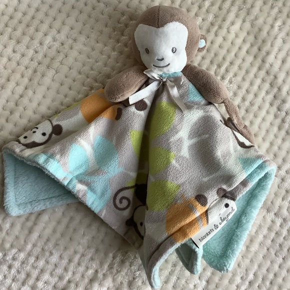 Blankets & Beyond Monkey Plush Lovey Baby Security Blanket w Pacifier Holder - Picture 2 of 14